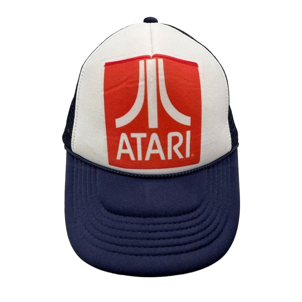Atari Hat Vintage Retro Gaming Trucker Cap Navy Blue White Red Nissun Snapback
